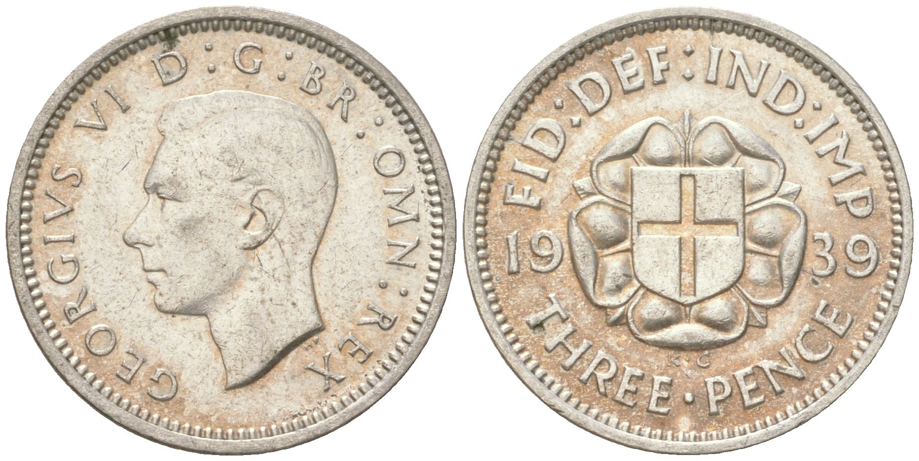 Великобритания 3 пенса 1939 Георг VI (1936-1952) KM 848, Spink 4085 серебро 4621-1069