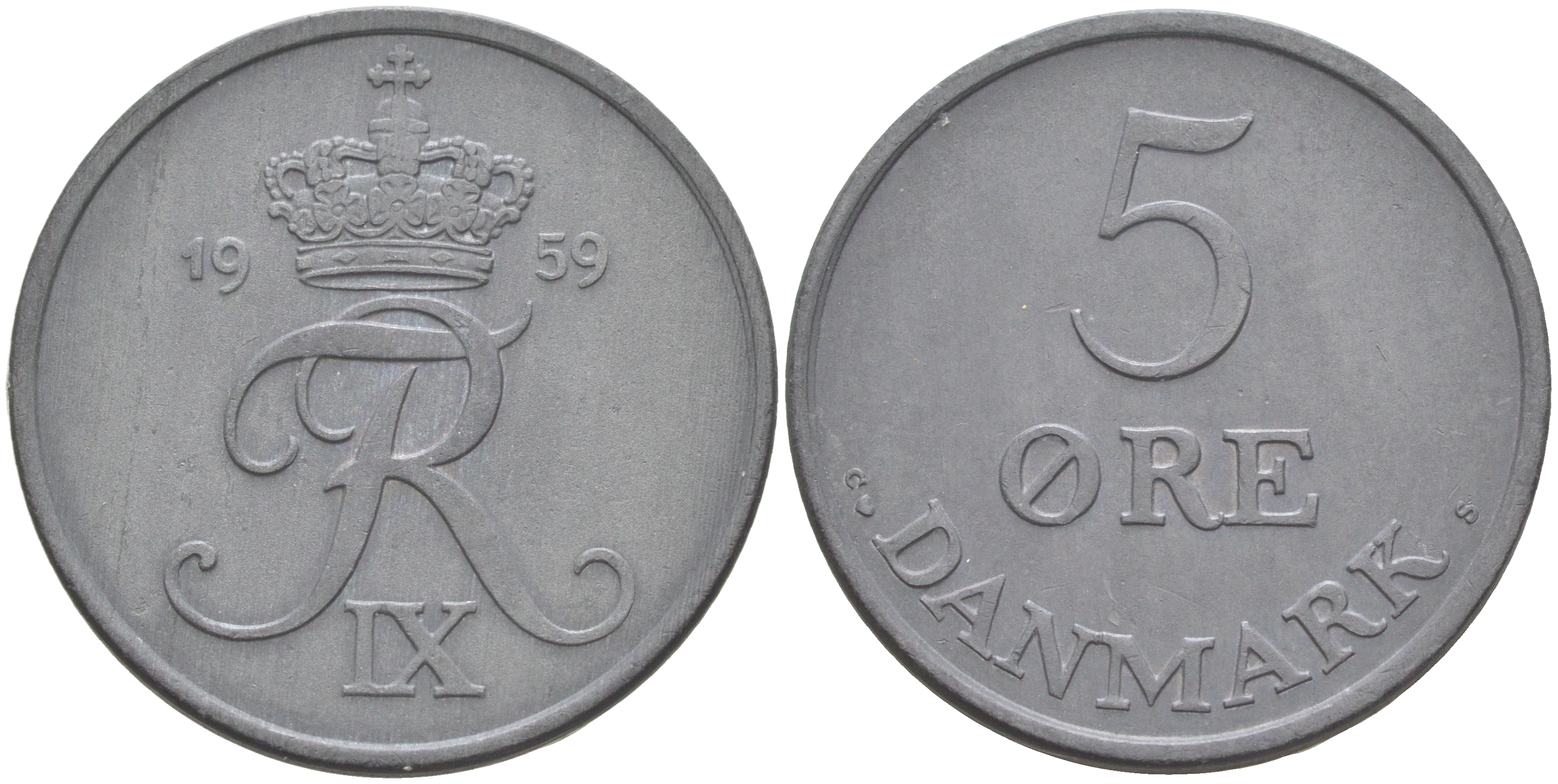 ДАНИЯ 5 ЭРЕ 1959 C; S, ФРЕДЕРИК IX (1947-1972) KM 843.2 цинк UNC 106-212