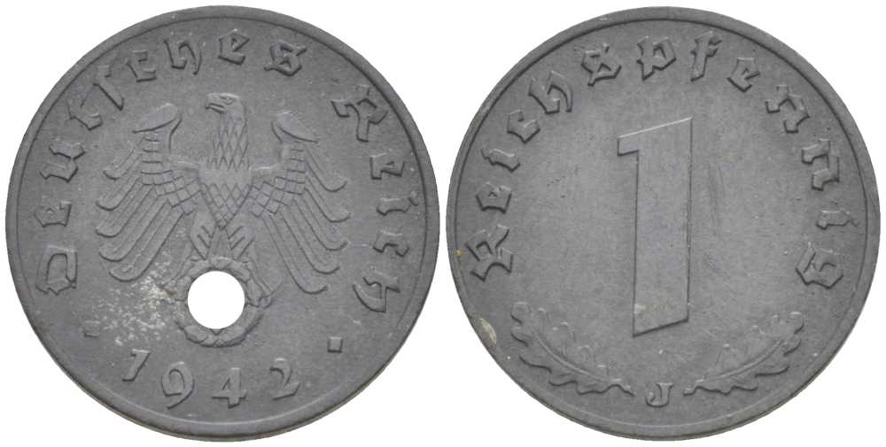 ГЕРМАНИЯ 1 РЕЙХСПФЕННИГ 1942 J KM 97, J. 369 цинк 211-552