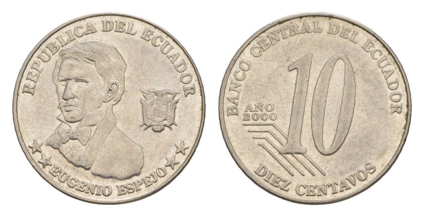 Эквадор 10 сентаво 2000 KM 106 нержавеющая сталь 4649-126
