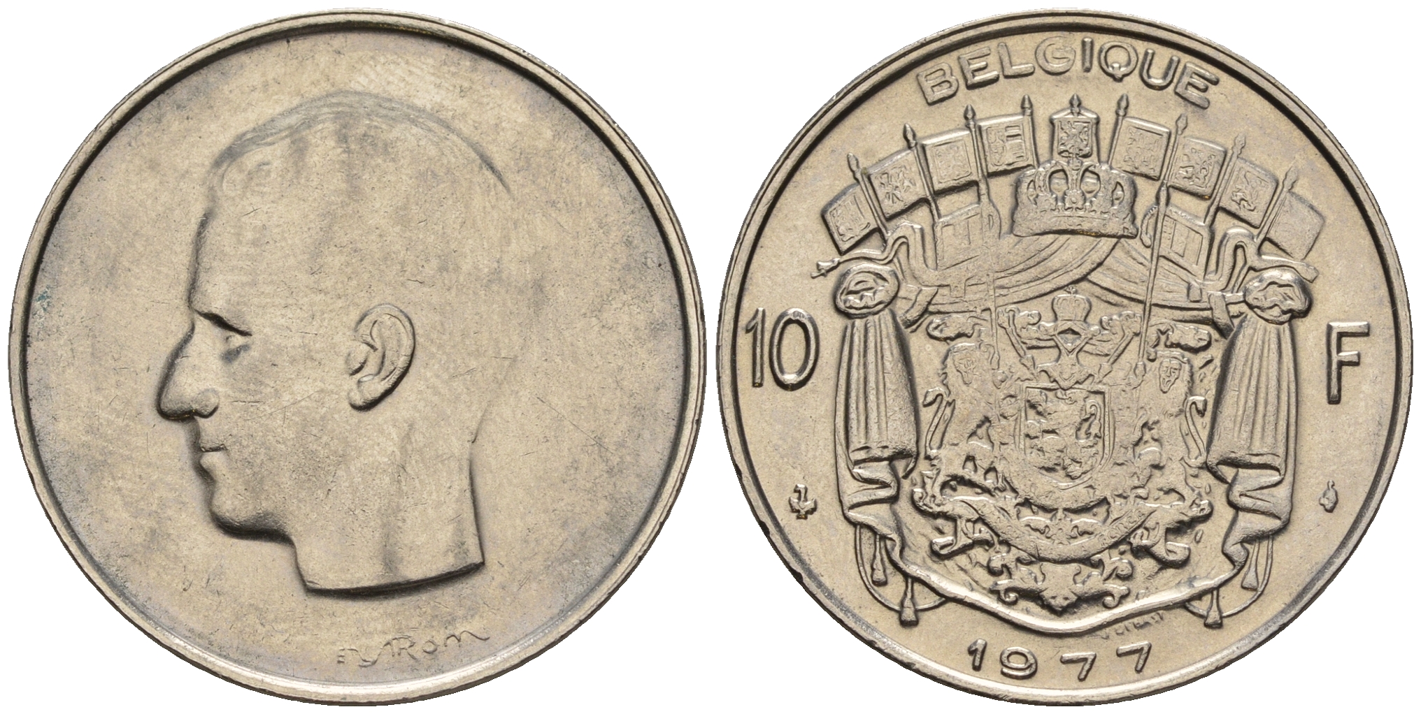 Бельгия 10 франков 1977 Belgique, Бодуэн I (1951-1993) KM 155.1 никель 60-1221