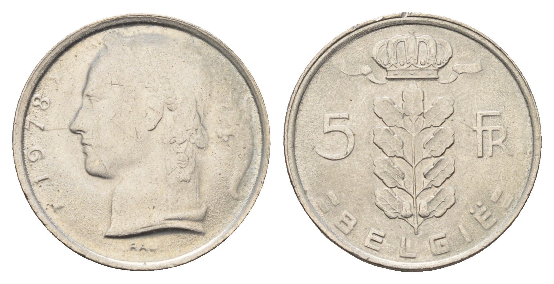 Бельгия 5 франков 1978 Belgie, Бодуэн I (1951-1993) KM 135.1 медно-никель 4629-432