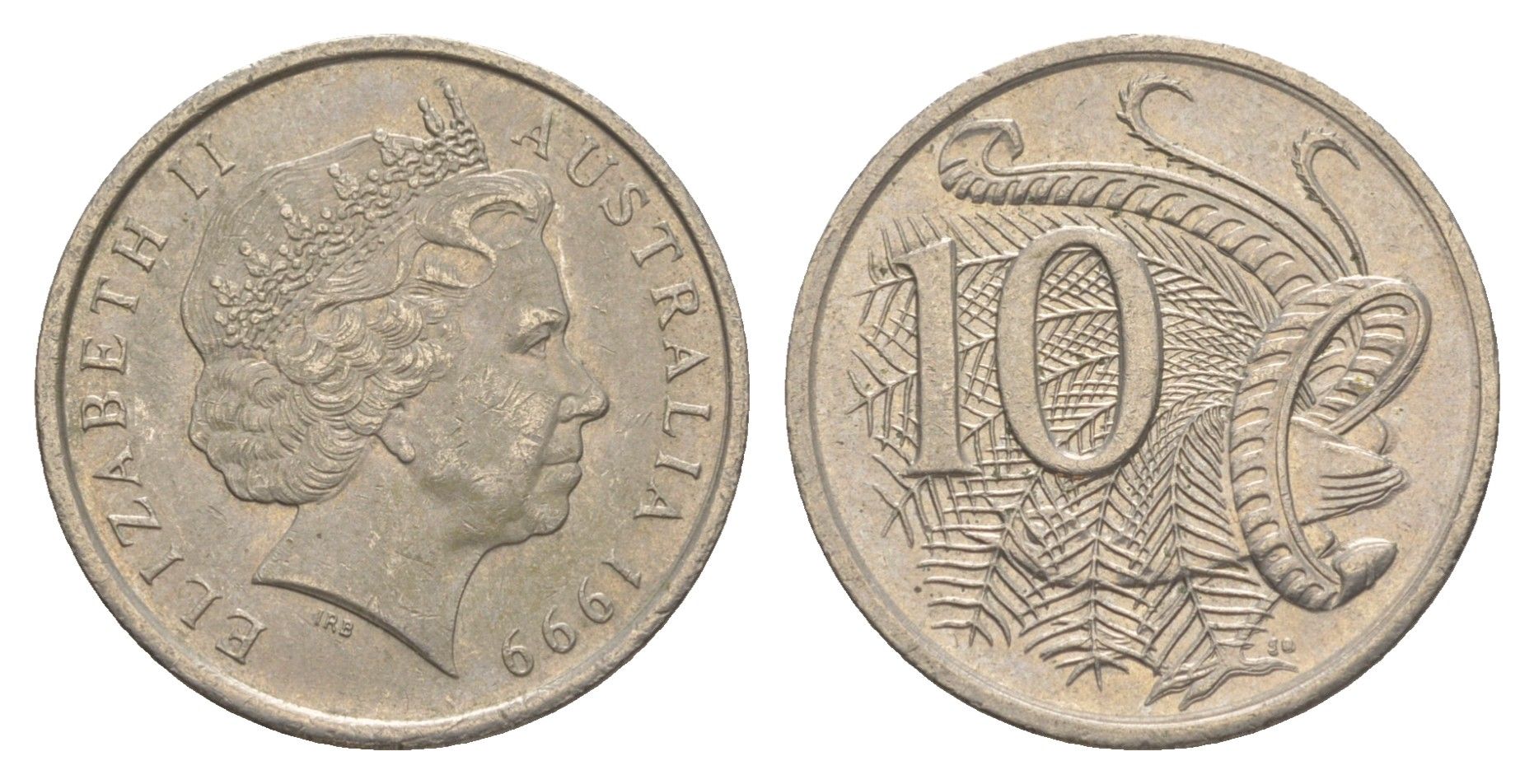 Австралия 10 центов 1999 Елизавета II (1952-2022), птица лирахвост KM 402 медно-никель 4384-222