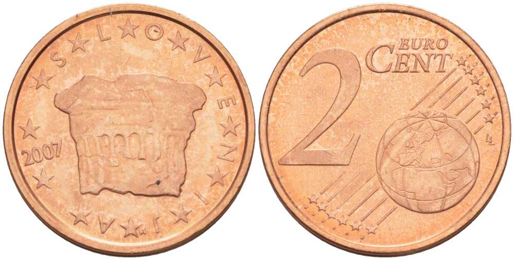 СЛОВЕНИЯ 2 ЕВРОЦЕНТА 2007 КНЯЖЕСКИЙ КАМЕНЬ ВЛАСТИ KM 69 сталь плакированная медью UNC 214-368