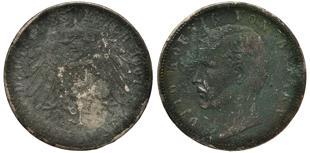 Бавария 5 марок 1907 Отто (1886-1913) Weege 47, J. 46, KM 512 серебро 3711-1523