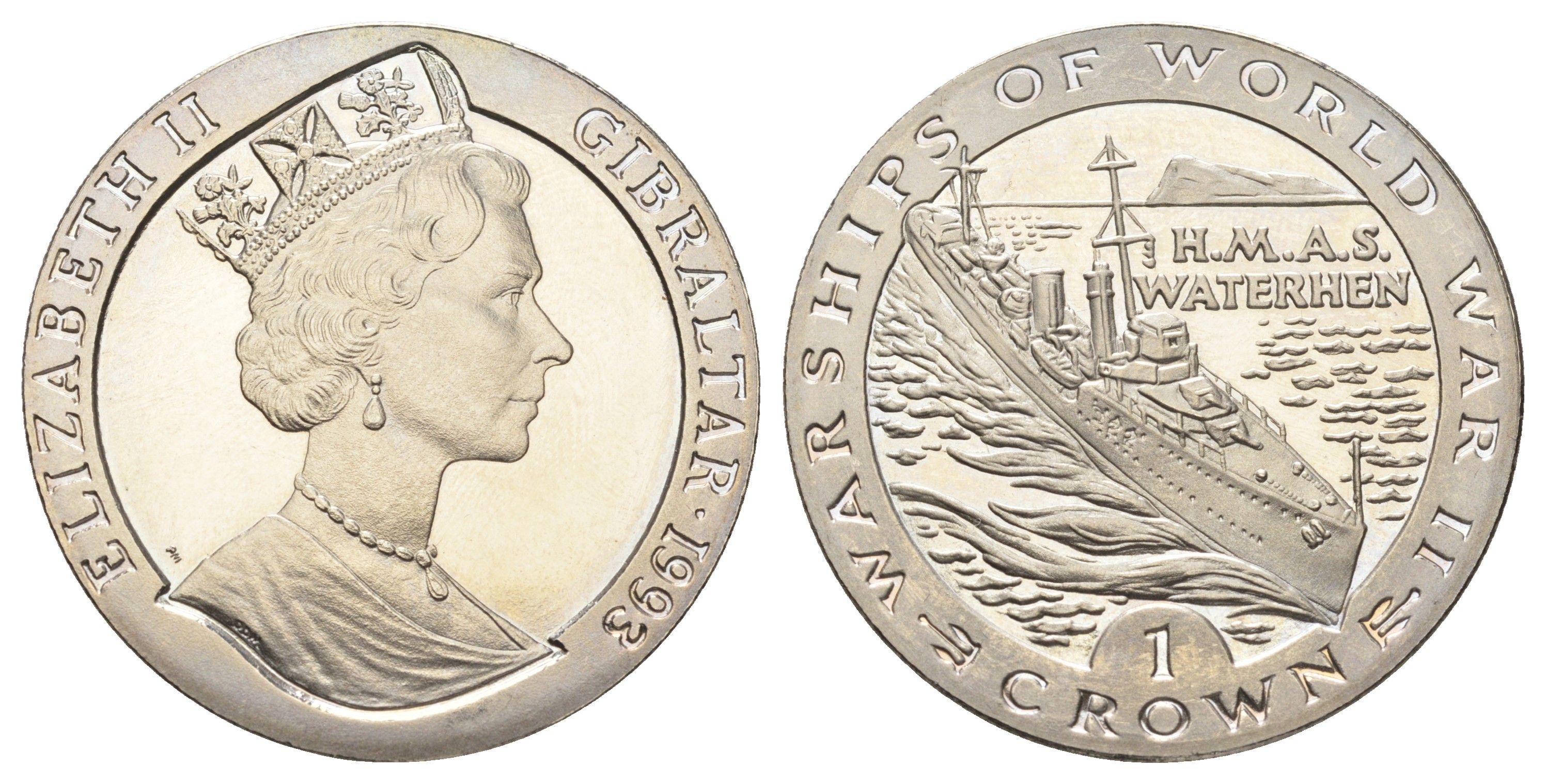 Гибралтар 1 крона 1993 Боевые корабли Второй мировой войны - HMAS Waterhen KM 123 медно-никель BU 1078-1-23