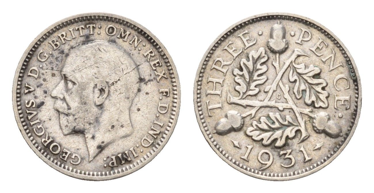 Великобритания 3 пенса 1931 Георг V (1910-1936) KM 831, Spink 4042 серебро 100-636