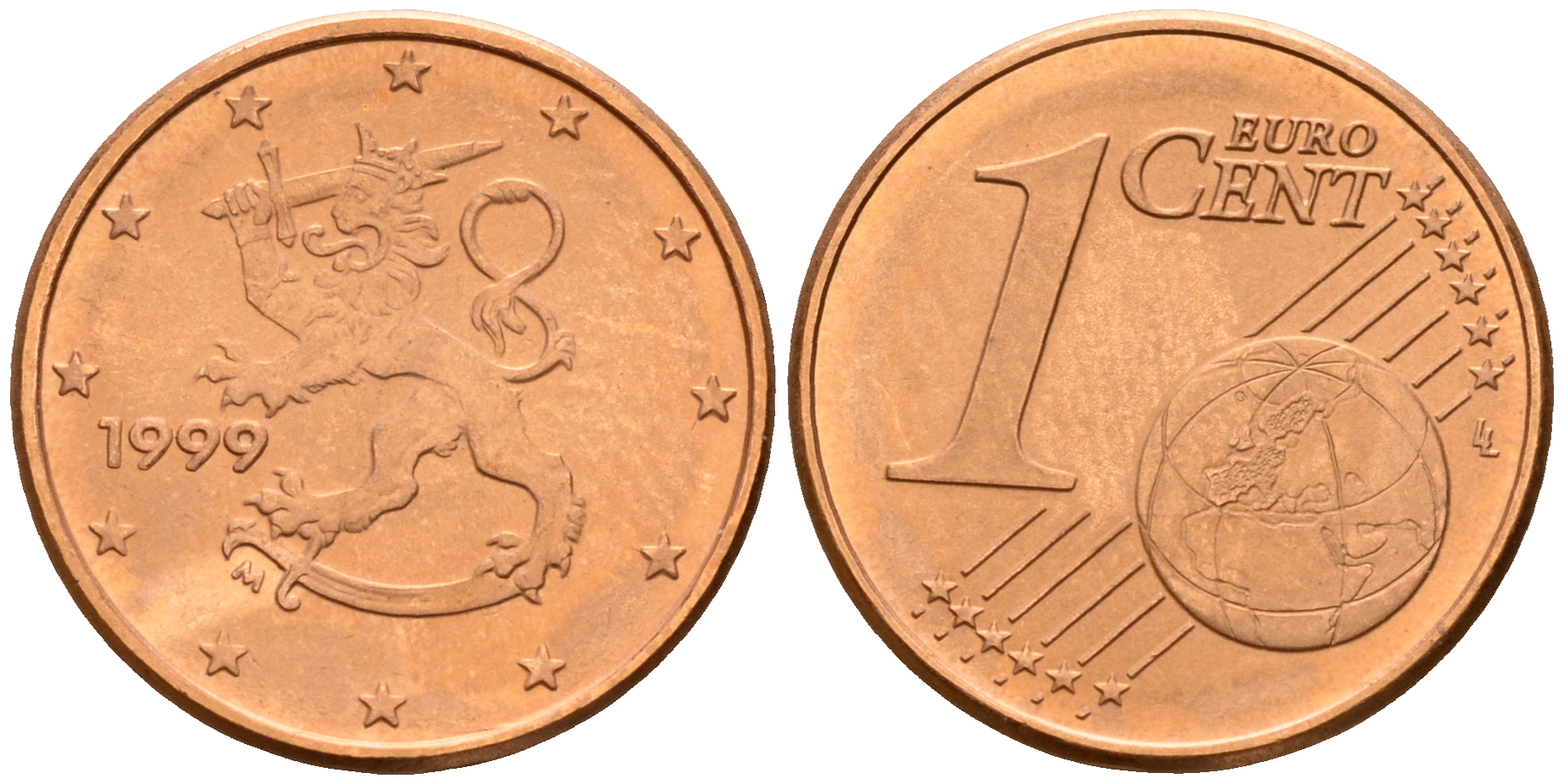 Финляндия 1 евроцент 1999  KM 98 сталь плакированная медью  UNC  4189-218