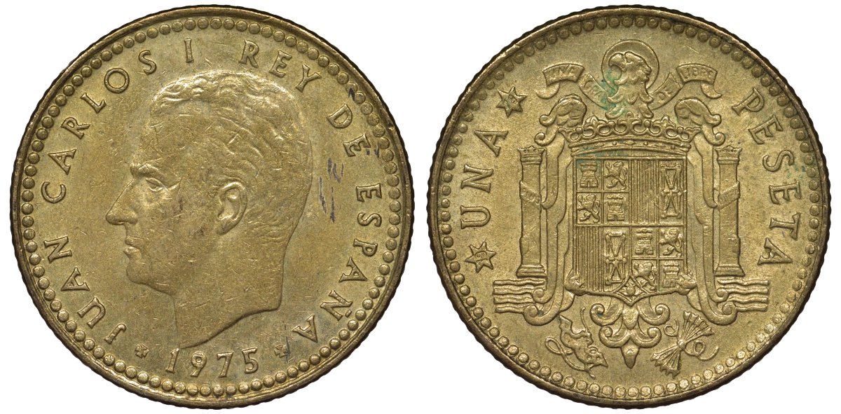 Испания 1 песета 1975 (79) Хуан Карлос I (1975-2014) KM 806 алюминиевая бронза 4128-1055