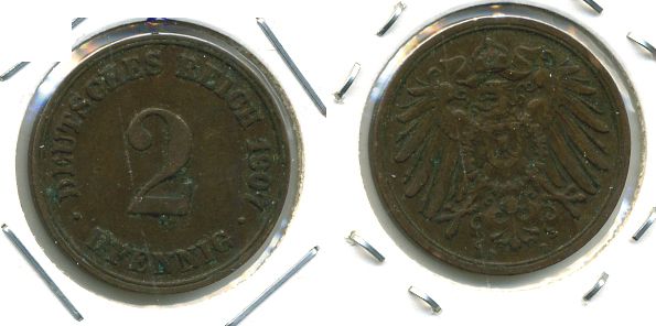 ГЕРМАНИЯ 2 ПФЕННИГА 1907 D KM 16, J. 11 медь 701-513