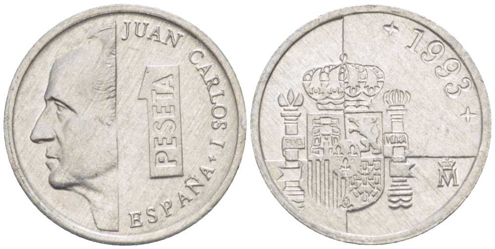 ИСПАНИЯ 1 ПЕСЕТА 1993 ХУАН КАРЛОС I (1975-) KM 832 алюминий 214-115