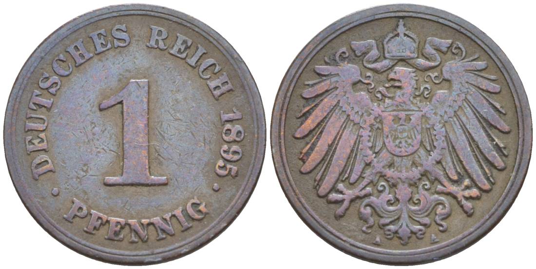 ГЕРМАНИЯ 1 ПФЕННИГ 1895 A KM 10, Jager. 10, Weege 2 медь 4528-1134