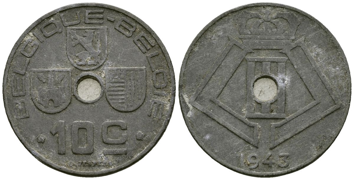 Бельгия 10 сантимов 1943 BELGIQUE - BELGIE KM 125 цинк 4172-113