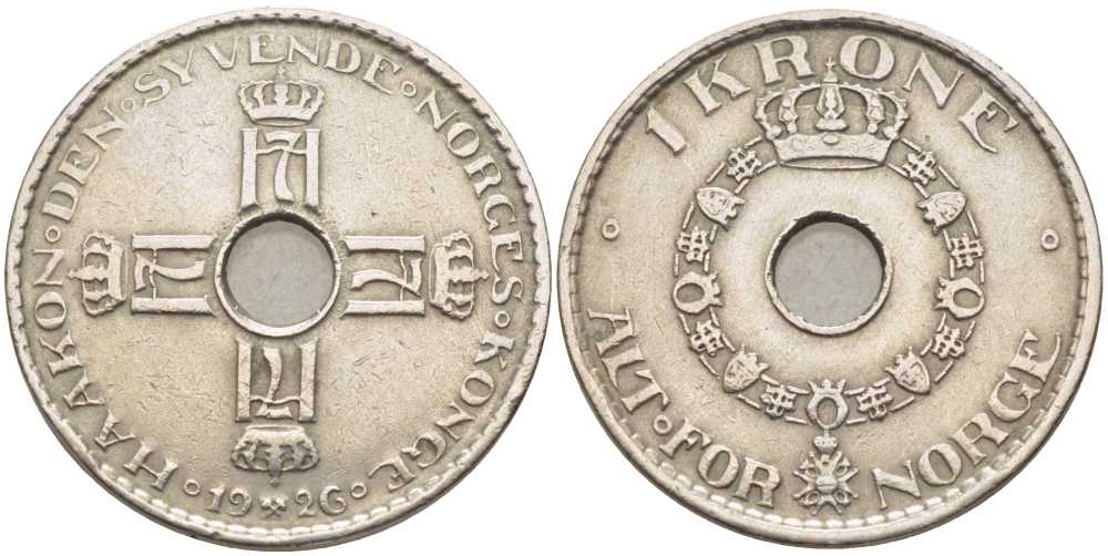 НОРВЕГИЯ 1 КРОНА 1926 ХОКОН VII (1905-1957) KM 385 медно-никель 119-946