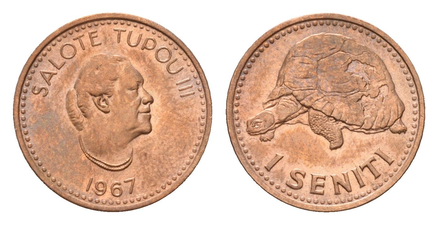 Тонга 1 сенити 1967 год-тип, Салоте Тупоу III (1900-1965) KM 4 бронза UNC 84-926
