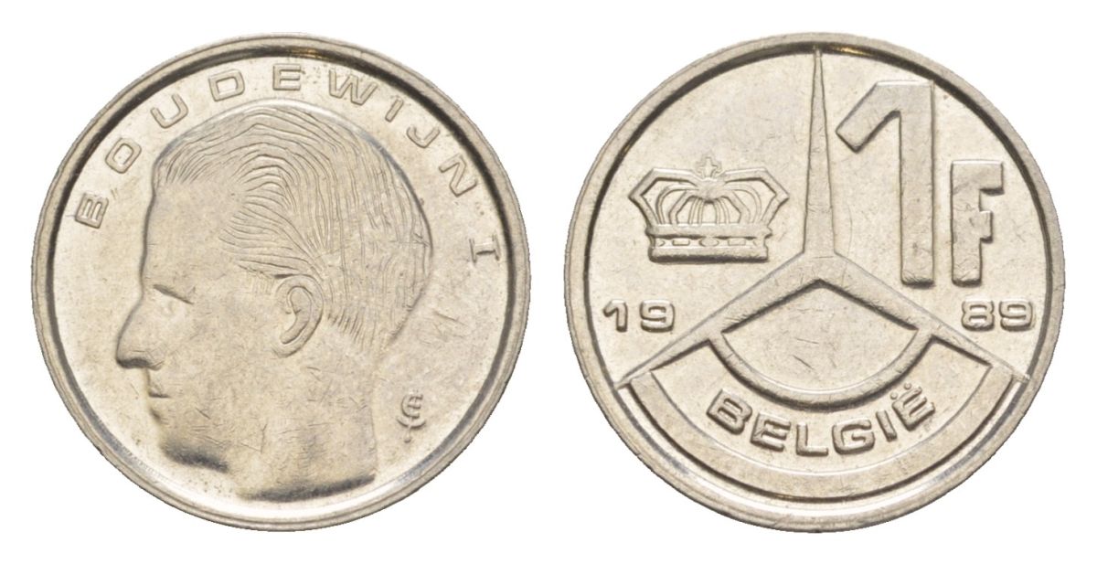Бельгия 1 франк 1989 Belgie, Бодуэн I (1951-1993) KM 171 нержавеющая сталь 4632-558