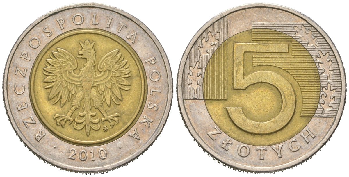Польша 5 злотых 2010 KM 284 биметалл 4563-131