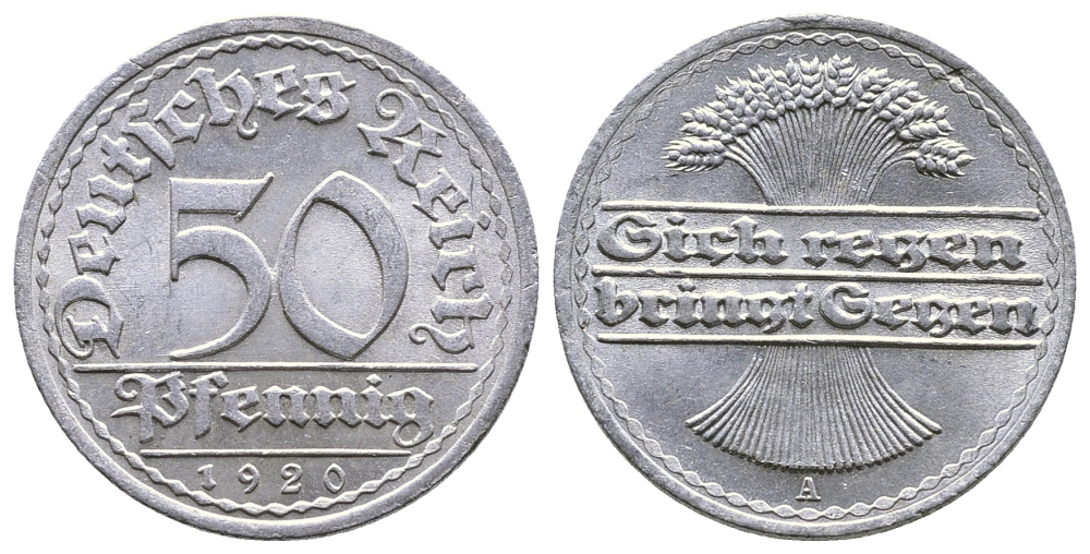 ГЕРМАНИЯ 50 ПФЕННИГОВ 1920 А KM 27, J. 301 алюминий 4380-542