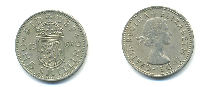 Великобритания 1 шиллинг 1963 Елизавета II (1952-2022), Шотландский герб KM 905, Spink 4148 медно-никель 23-953