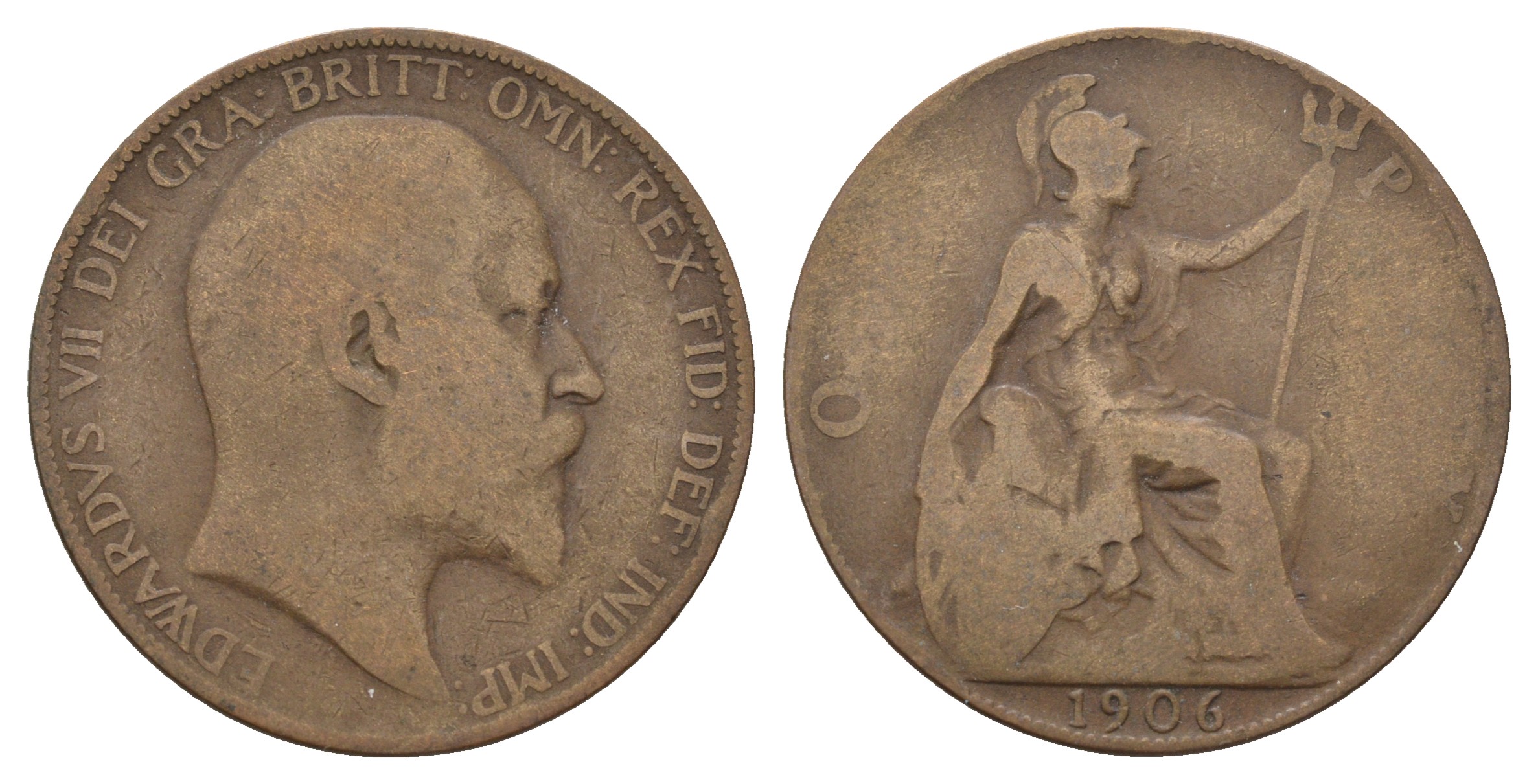 Великобритания 1 пенни 1906 Эдуард VII (1901-1910) KM 794.2, Spink 3990 бронза 4680-812