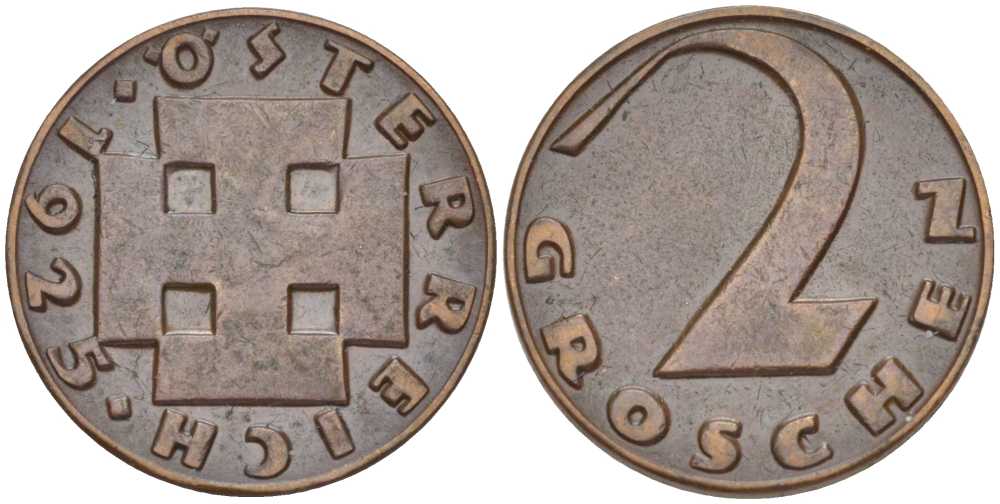АВСТРИЯ 2 ГРОША 1925 ДОВОЕННАЯ ДЕСЯТИЧНАЯ ЧЕКАНКА KM 2837 бронза 201-211