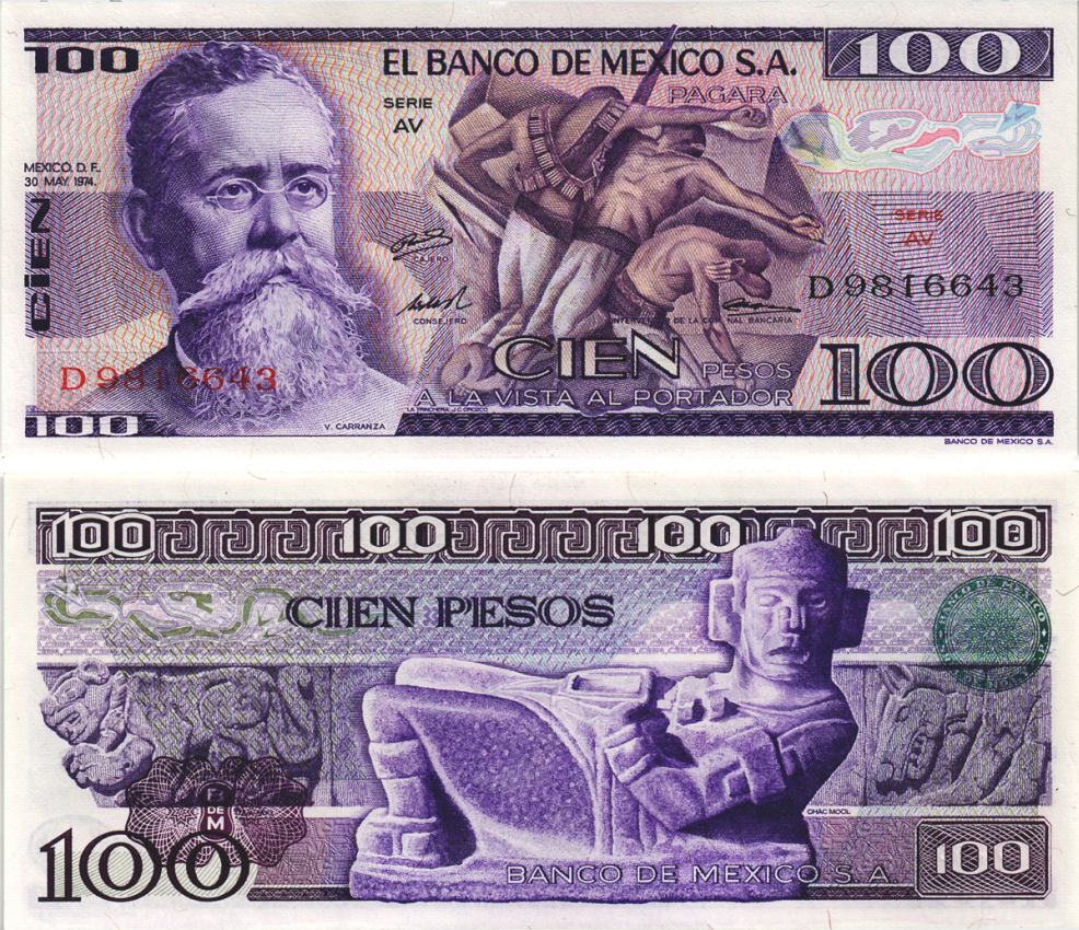 Мексика 100 песо 1974 Иеронимо Санчес де Карранза Pick 66a  бумага  aUNC 435-26-3-1