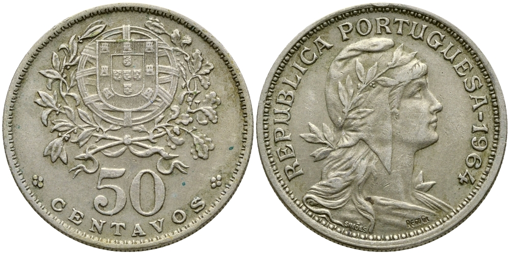 Португалия 50 сентаво 1964 KM 577 медно-никель 4388-642