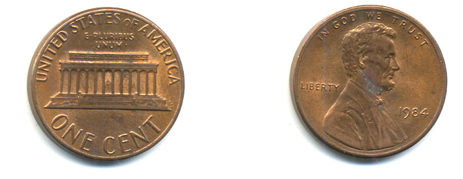 США 1 ЦЕНТ 1984 ЛИНКОЛЬН KM 201b цинк плакированный медью 179-366