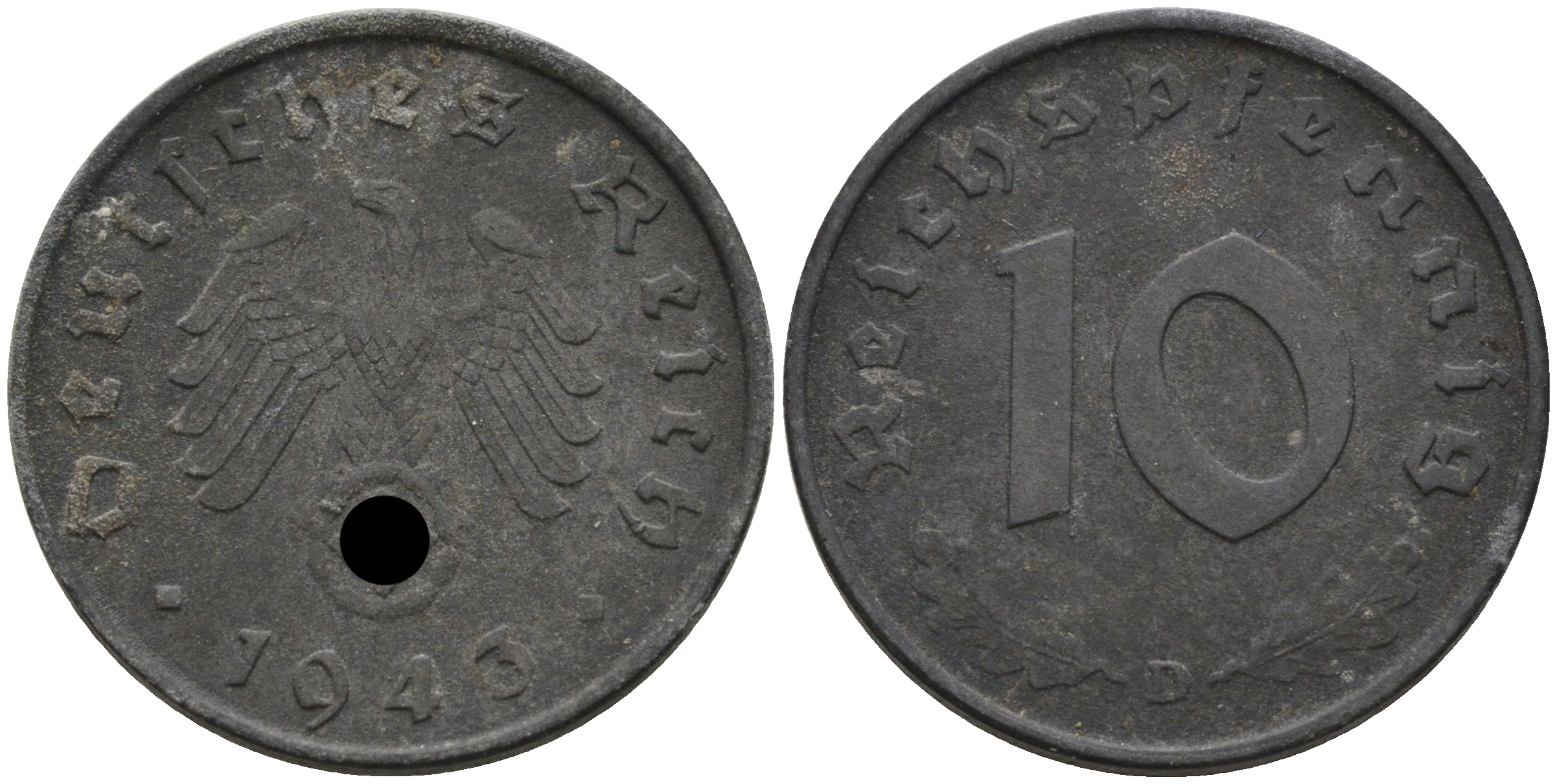 Германия 10 рейхспфеннигов 1943 D KM 101, J. 371 цинк 4116-612