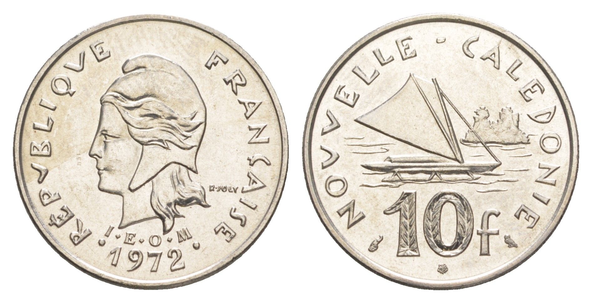 Французская Новая Каледония 10 франков 1972 лодка KM 11 никель UNC 4641-146