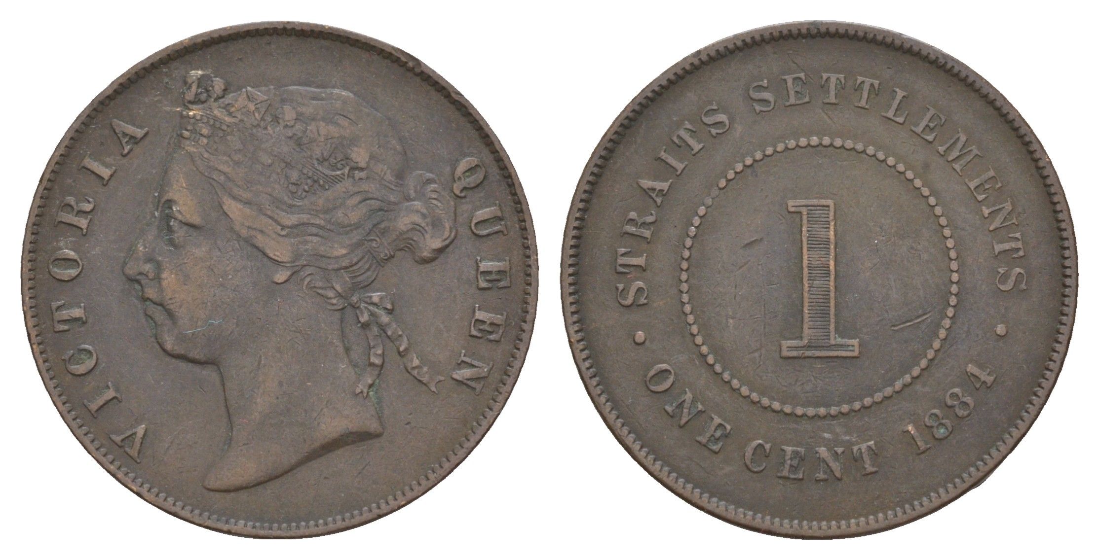 Стрейтс-Сетлментс (Стрейтс Сетлментс) 1 цент 1884 Виктория (1837-1901) KM 9a бронза 1518-345