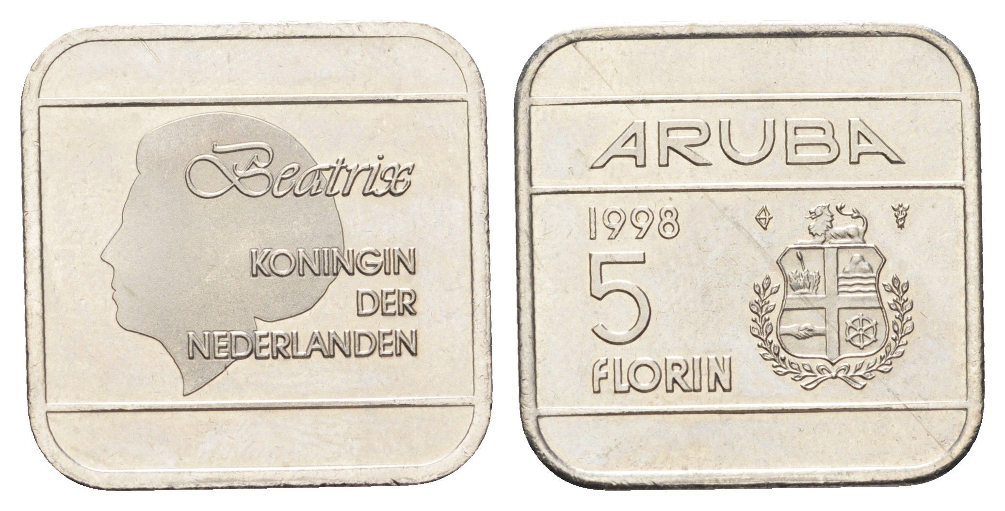 Аруба 5 флоринов 1998 KM 12 сталь плакированная никелем UNC 4662-446