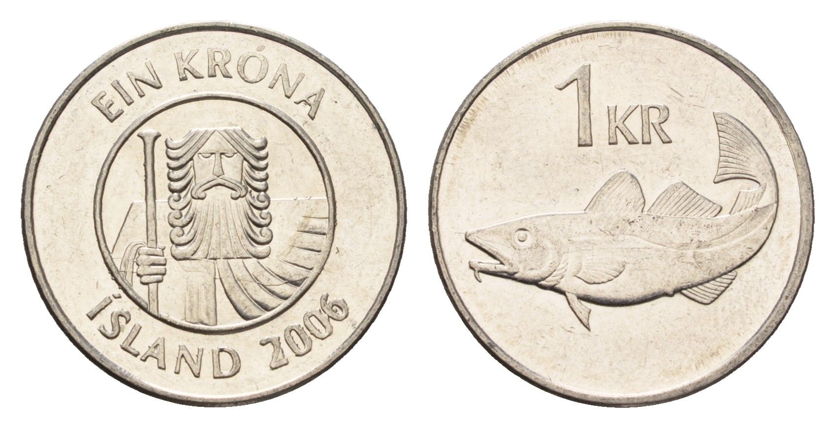 Исландия 1 крона 2006 треска KM 27a сталь плакированная никелем UNC 4687-859