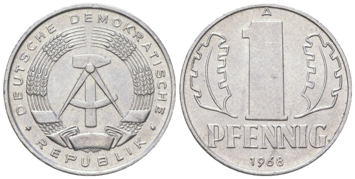 ГДР 1 пфенниг 1968 A KM 8.1 алюминий aUNC 4547-333