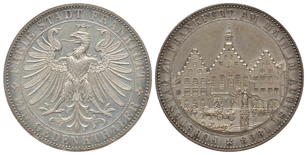 Франкфурт 1 талер 1863 Ассамблея Принцев KM 372, AKS 45, J. 52 серебро UNC 00-000-00