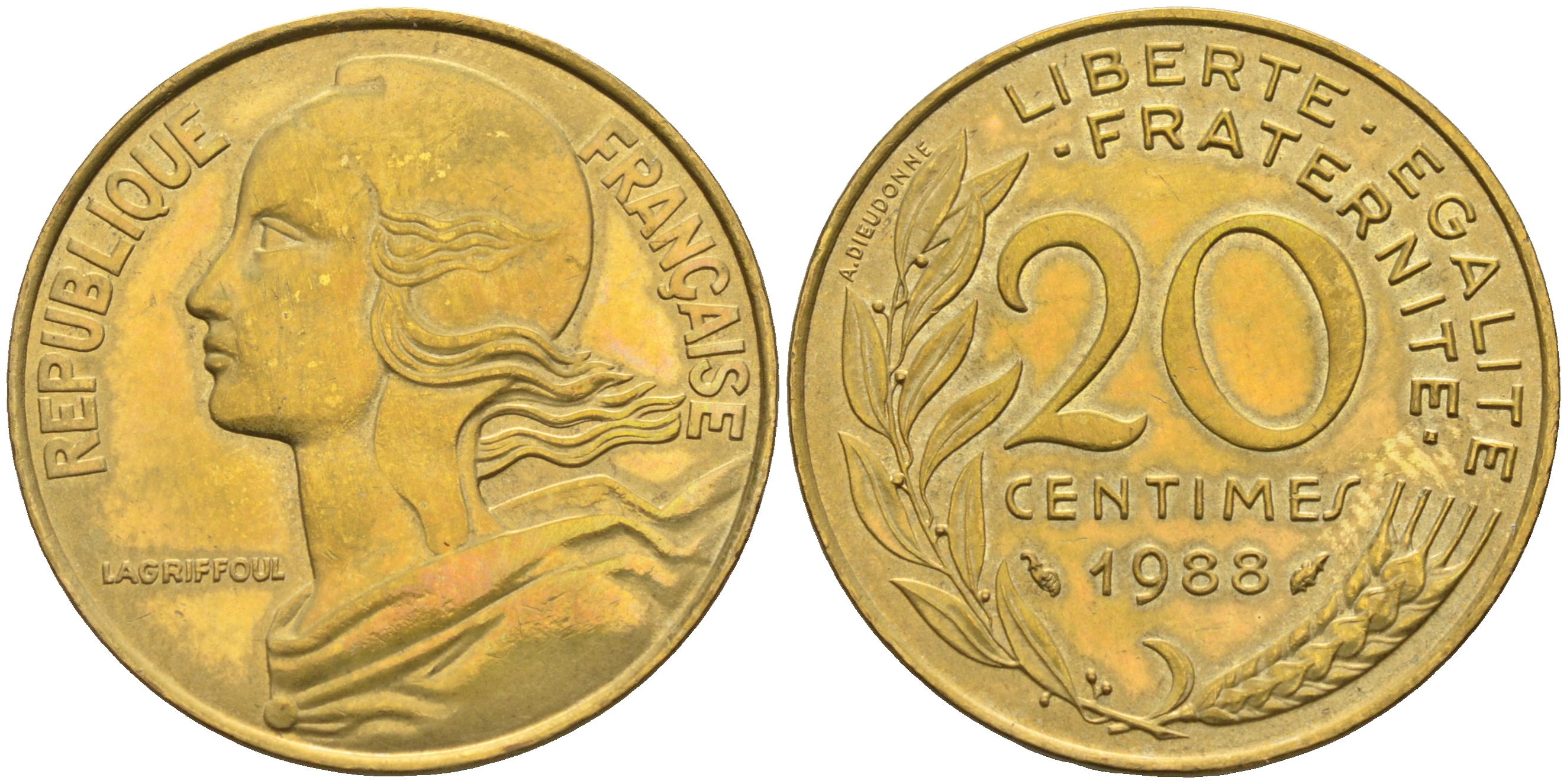 Франция 20 сантимов 1988 тип Marianne KM 930 медь алюминий никель    4177-133