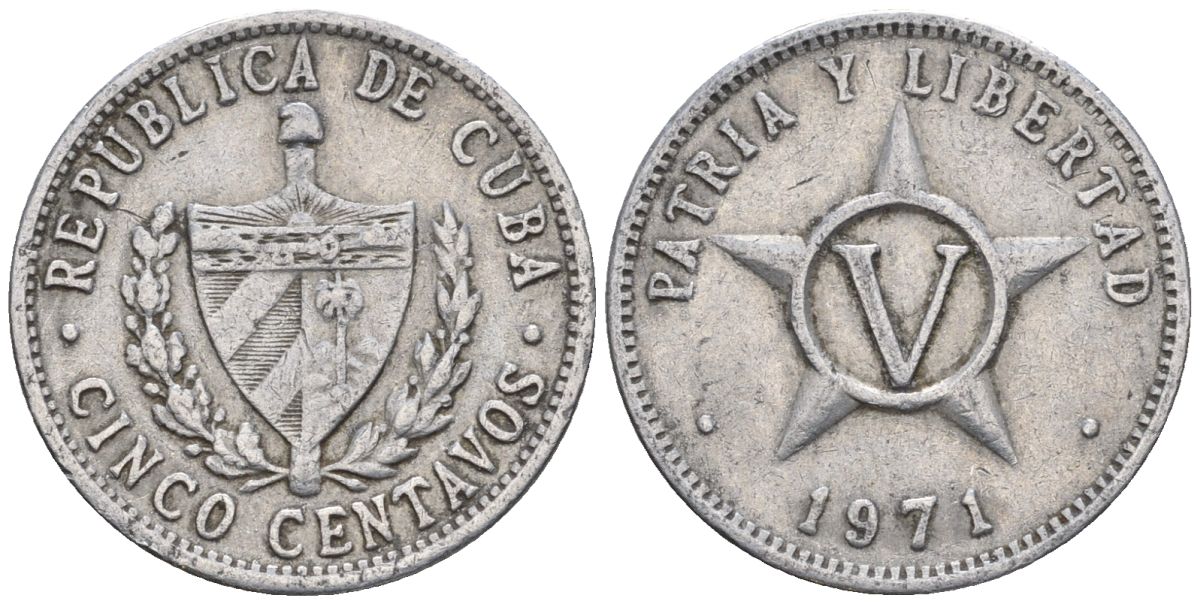 Куба 5 сентаво 1971 KM 34, JMA 45, Y 28, Schoen 32 алюминий 4114-222