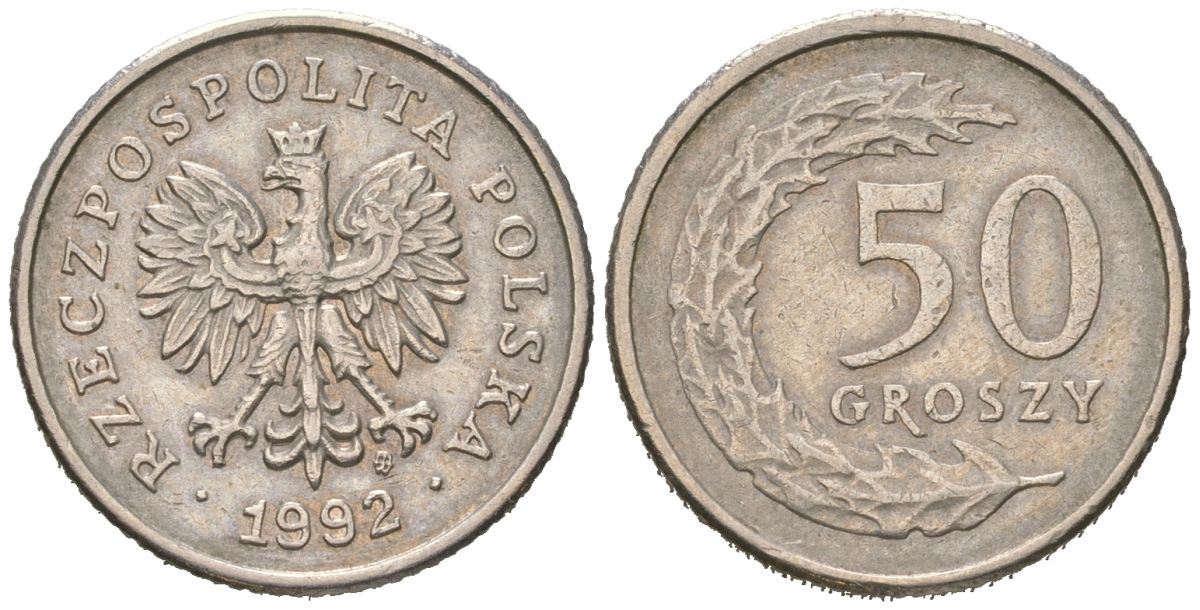 Польша 50 грошей 1992 KM 281 медно-никель 4383-321