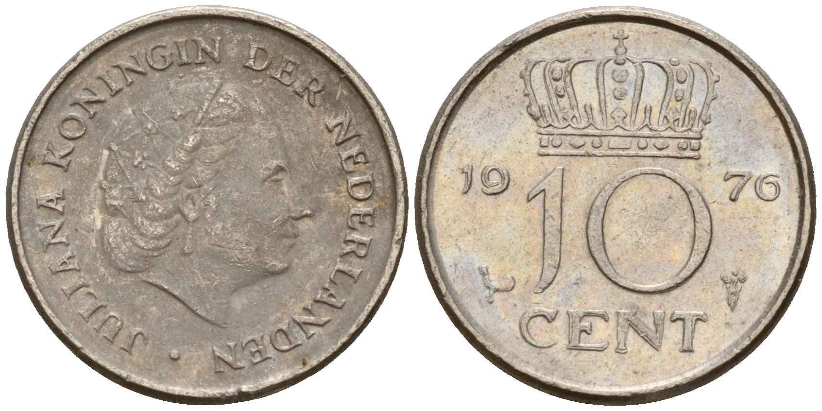 Нидерланды 10 центов 1976 Юлиана (1949-1980) KM 182 никель    4598-332