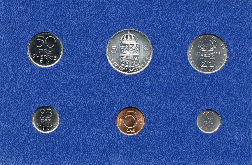 Швеция набор монетного двора из 6 монет 1973 в картоне, Густав VI Адольф (1950-1973) KM MS1 UNC 7-5-7-212