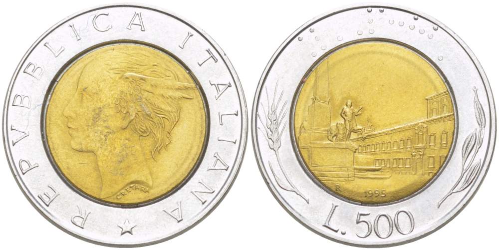 ИТАЛИЯ 500 ЛИР 1995 R KM 111 биметалл 4529-251