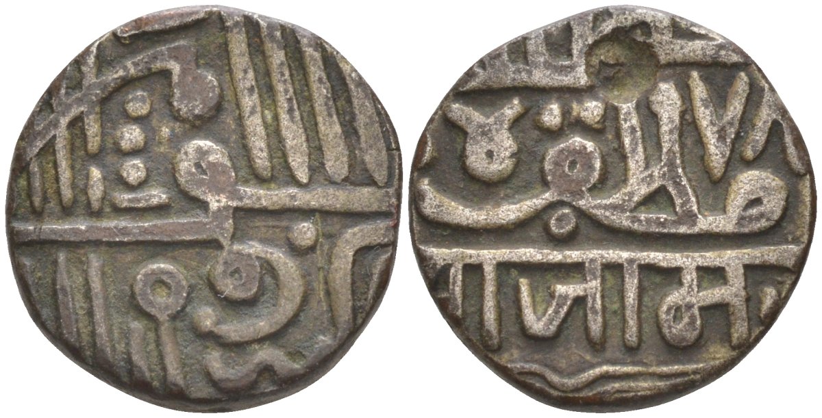 Индия, Наванагар (Nawanagar) 1 кори (kori) АН(9)78 стиль 1570-1850, frozen, вес 4,29 гр. KM 5 серебро 4112-531