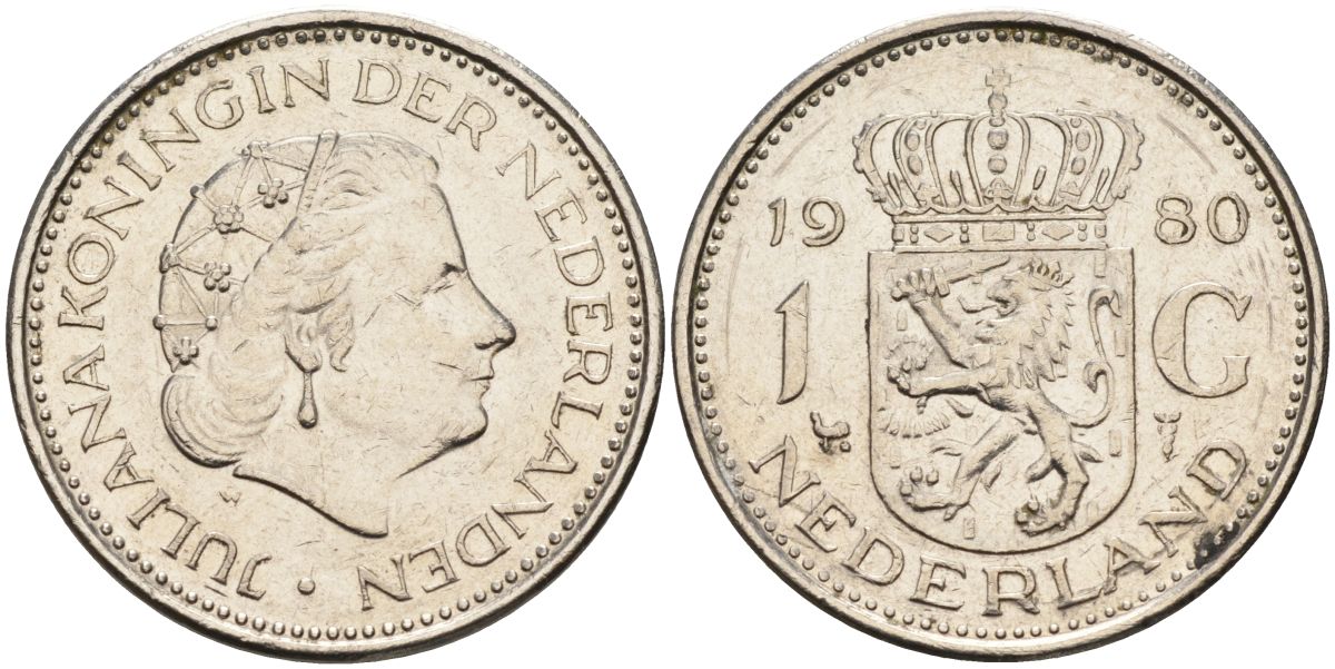 Нидерланды 1 гульден 1980 Юлиана (1948-1980) KM 184а никель 4592-1126