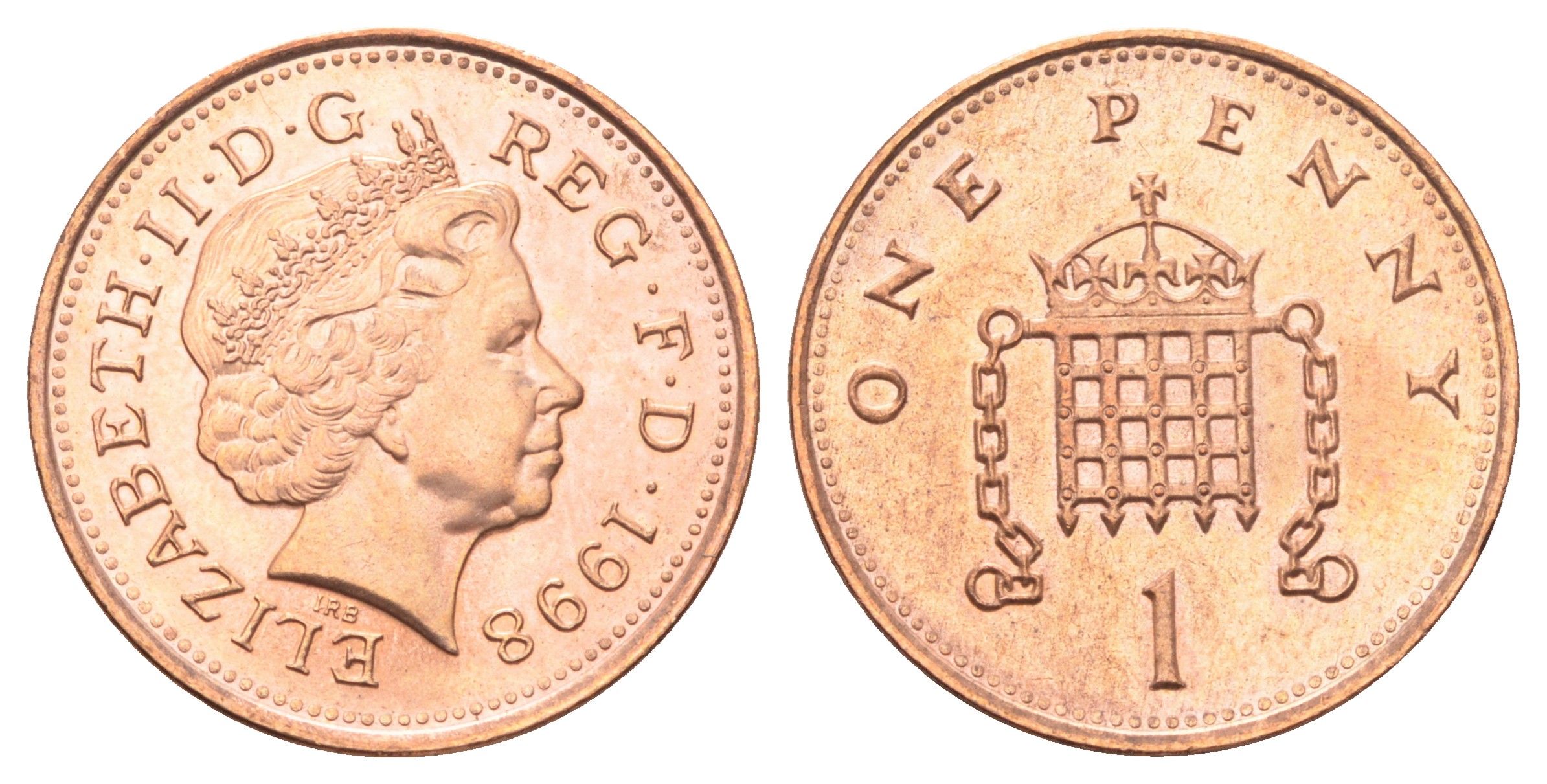 Великобритания 1 пенни 1998 Елизавета II (1952-2022) KM 986, Spink 4710 (B5) сталь плакированная медью UNC 4697-635