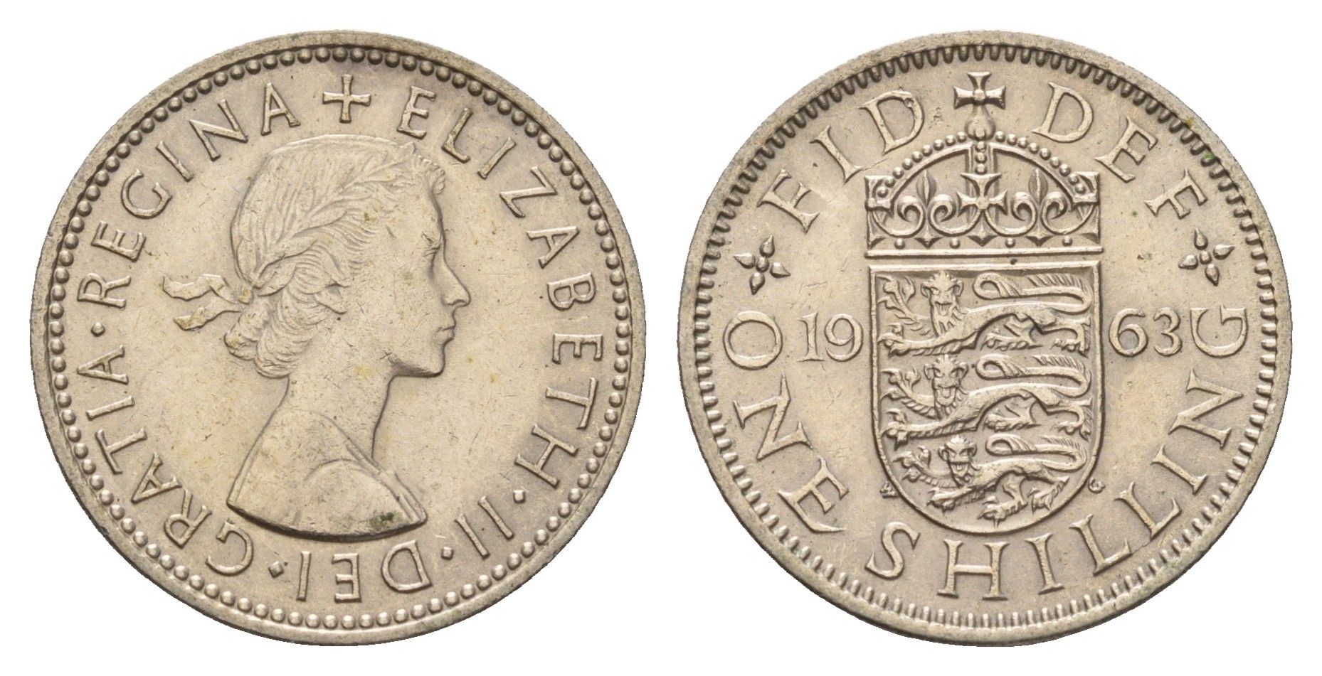 Великобритания 1 шиллинг 1963 Елизавета II (1952-2022), Английский герб KM 904, Spink 4147 медно-никель 4177-325