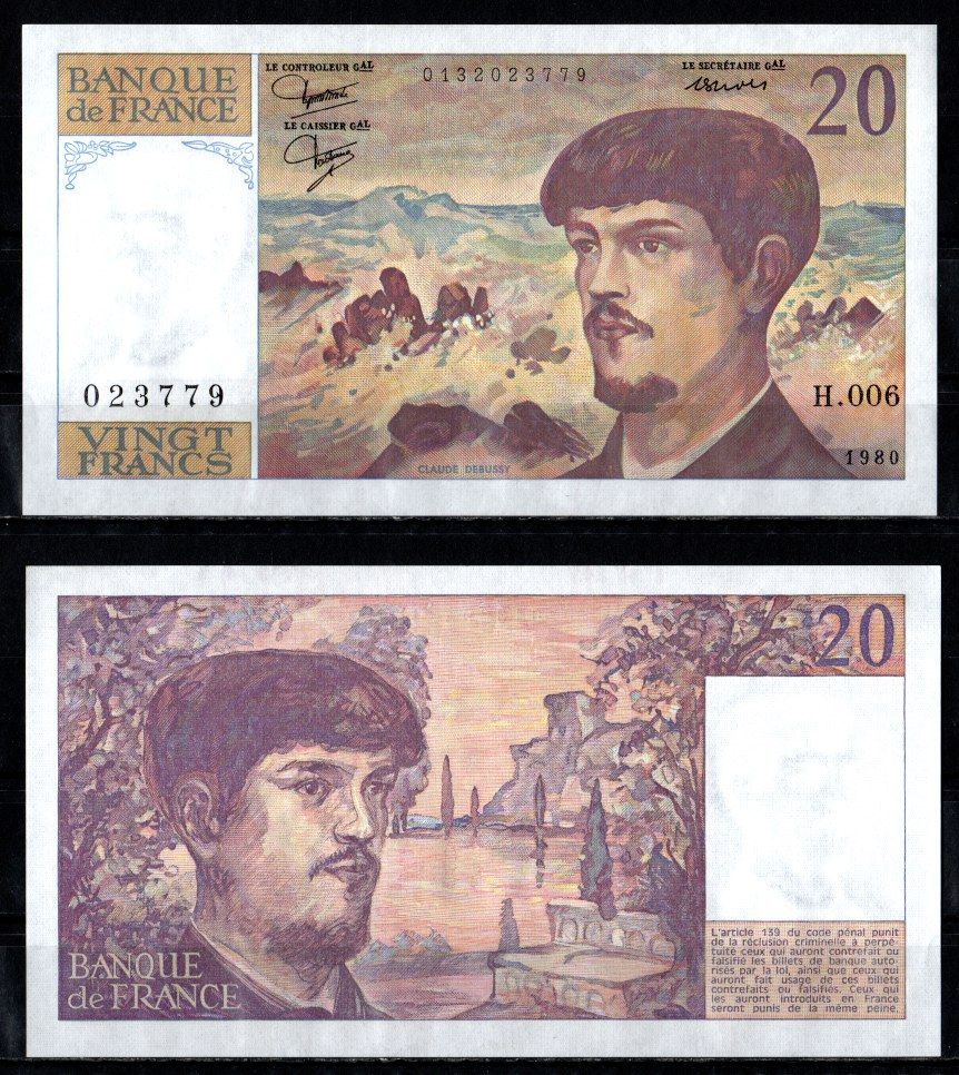 Франция 20 франков 1980 Pick 151 a бумага aUNC 8611-27-1-2