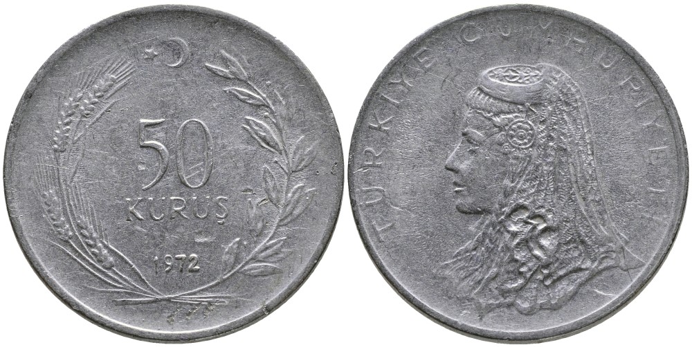 Турция 50 курушей 1972 Анатолийская невеста KM 899 нержавеющая сталь 4541-732