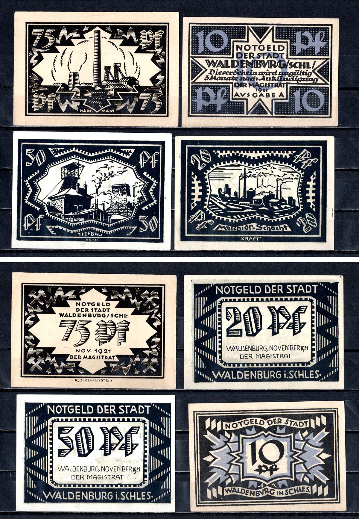 Вальденбург (Нижняя Силезия) набор из 4 нотгельдов 1921 2193-32-2-1
