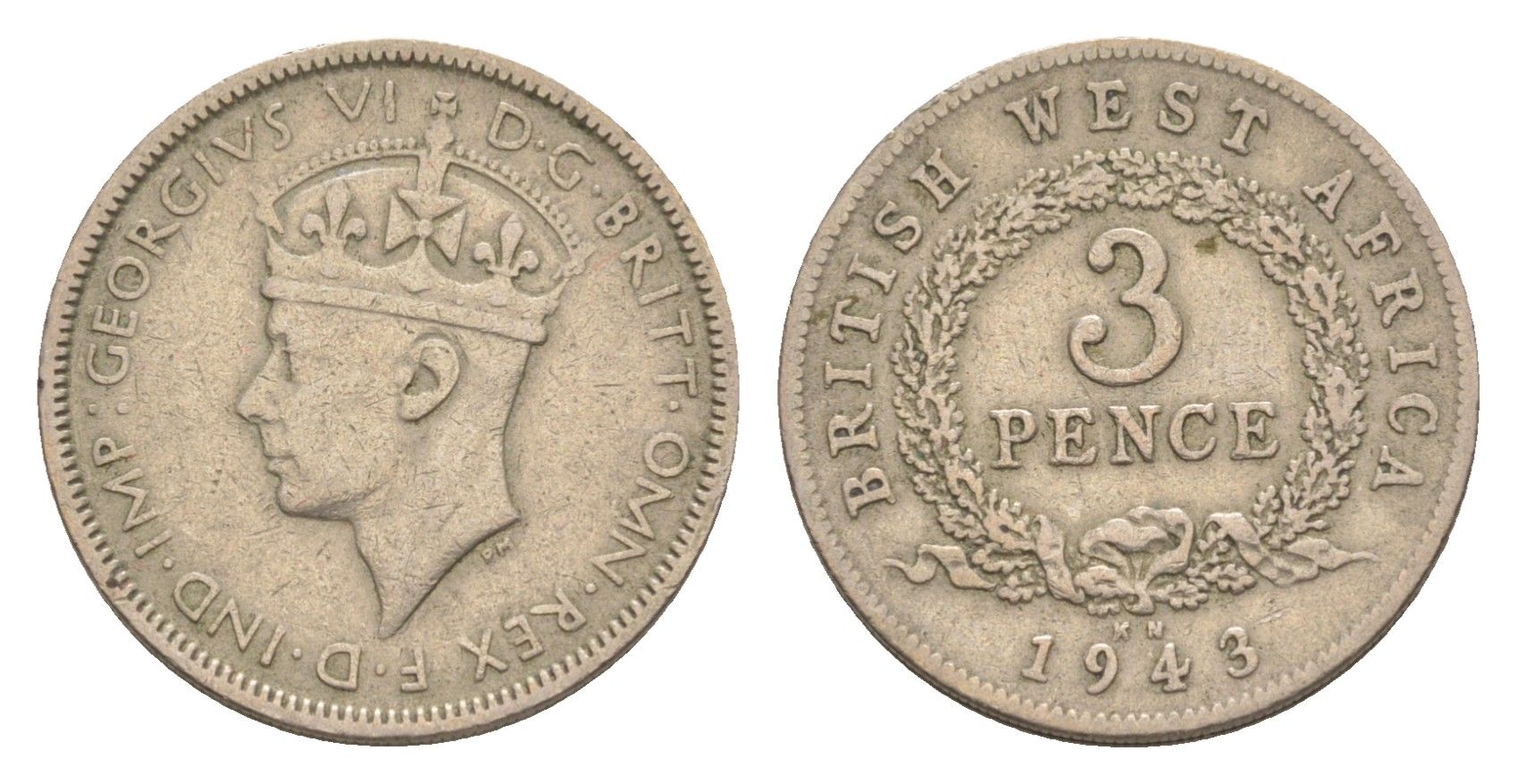 Британская Западная Африка 3 пенса 1943 Георг VI (1936-1952) KM 21 медно-никель 28-547