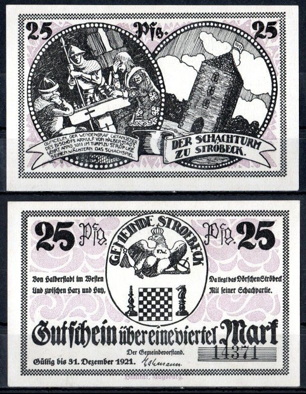 Штрёбек (Пруссия, Саксония) 25 пфеннигов 1921 Mehl Grabowski 1285.1a-1/3 бумага UNC (пресс) 7556-61-1-1